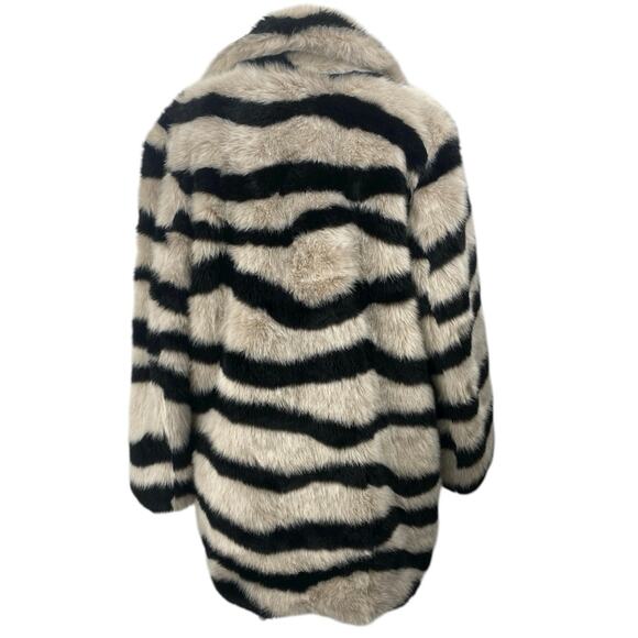 Fabulous Furs Beige Black Striped Faux Fur Teddy Coat Cardigan Sweater Jacket S - Picture 2 of 3